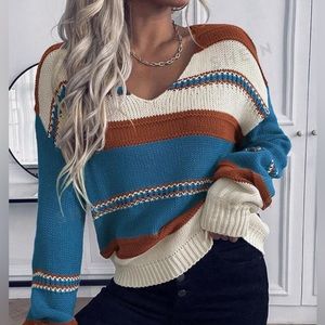 Unity Striped Pattern Drop Shoulder Sweater
